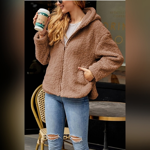🌸CAMEL Fuzzy Faux Shearling Coat Oversized Long - Picture 3 of 4